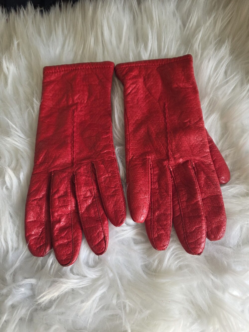 Women's Red Leather Fashion Gloves